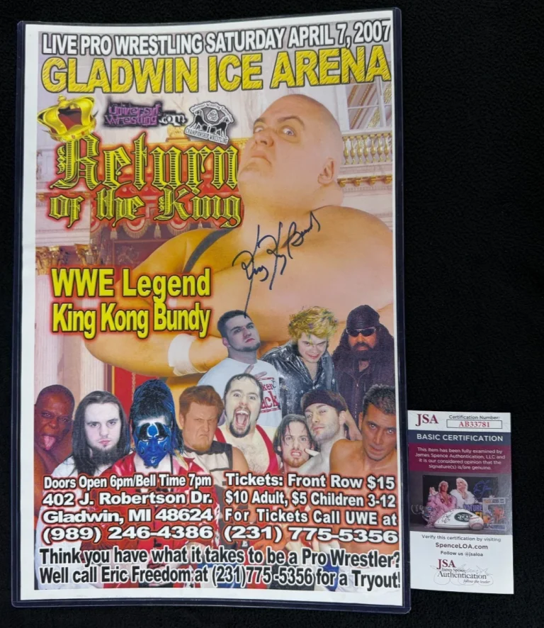 King Kong Bundy Signed WWF 11X17 Indie Live Event Poster JSA COA WWE