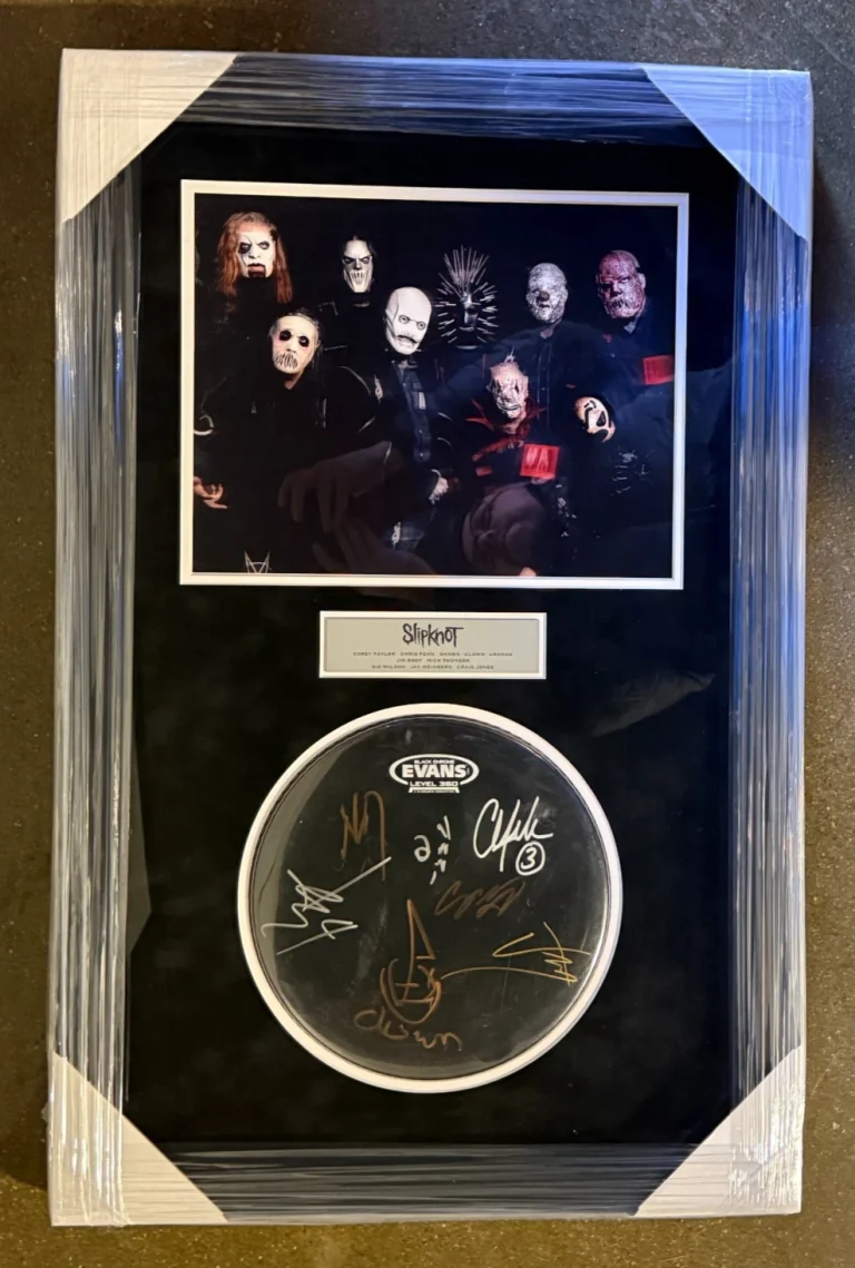 Slipknot Framed Drumhead Photo Display Signed By 8 JSA Full Letter LOA COA