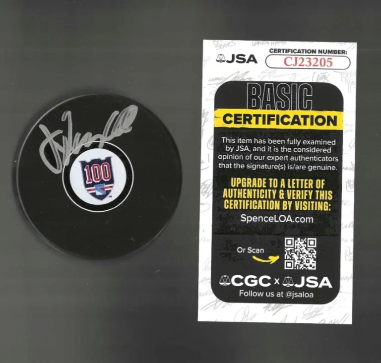 John Vanbiesbrouck Signed New York Rangers Centennial 100th Puck JSA COA