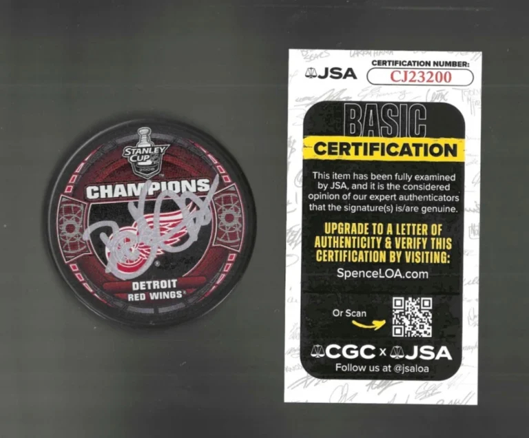 Brad Stuart Signed Detroit Red Wings 2008 Stanley Cup Champions Puck JSA COA