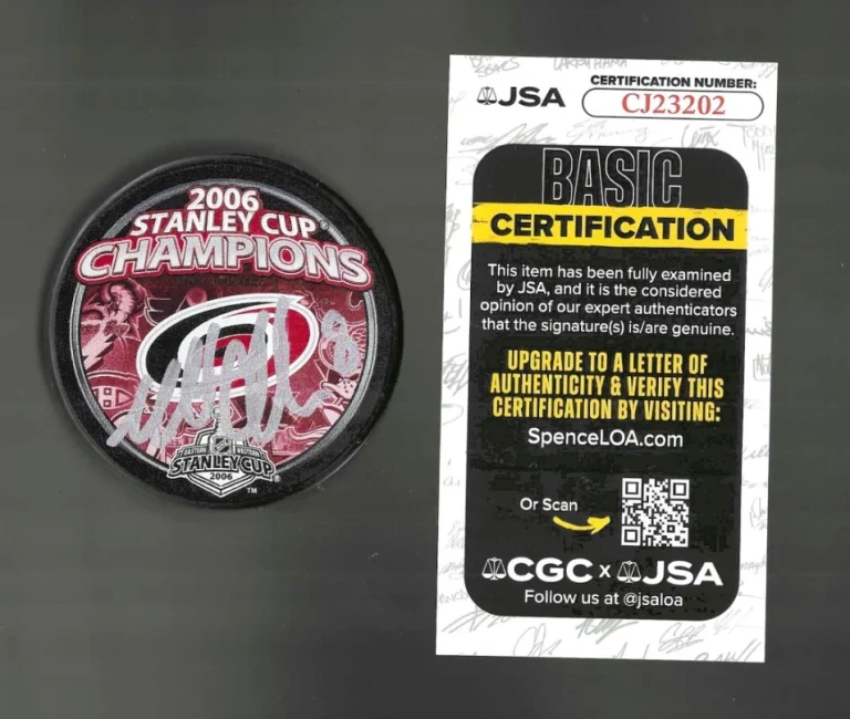 Matt Cullen Signed Carolina Hurricanes 2006 Stanley Cup Champions Puck JSA COA