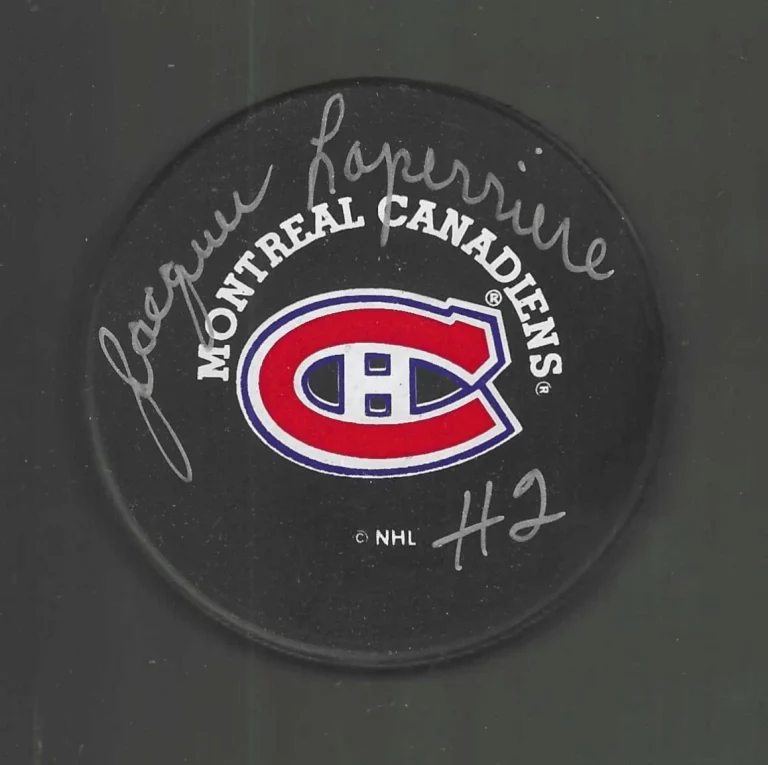 Jacques Laperriere Signed Montreal Canadiens Trench Puck Beckett COA