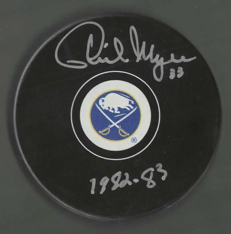 Phil Myre Signed & Inscribed Buffalo Sabres Puck
