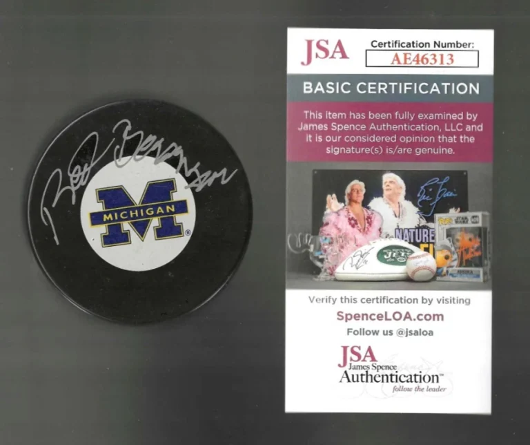 Red Berenson Signed Michigan Wolverines CCHA Blue M Official Game Puck JSA COA