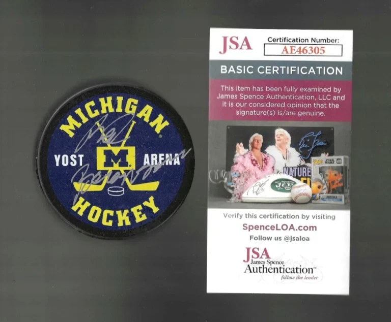 Red Berenson Signed Michigan Wolverines Souvenir Puck Signed In Silver JSA COA