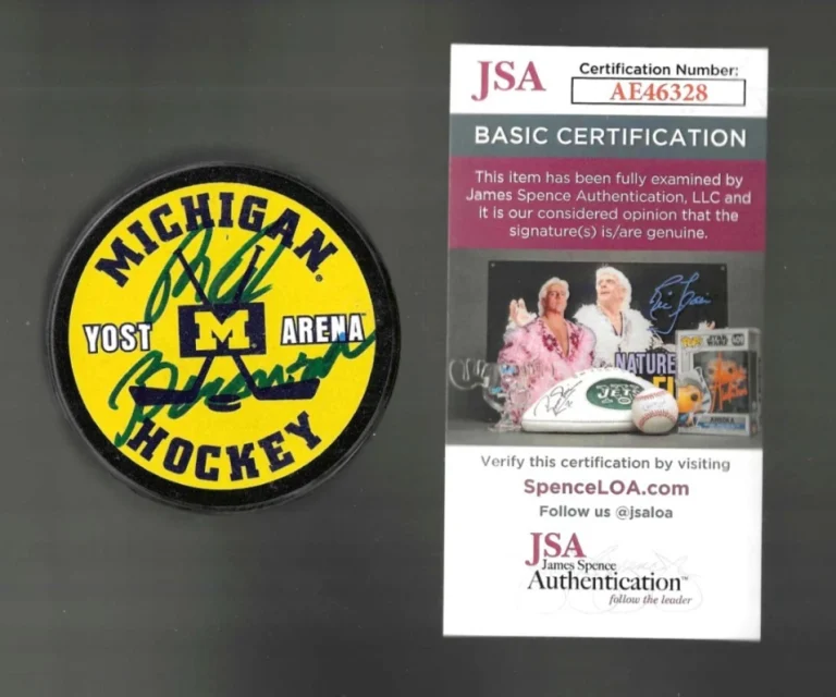 Red Berenson Signed Michigan Wolverines Souvenir Puck Signed In Blue JSA COA