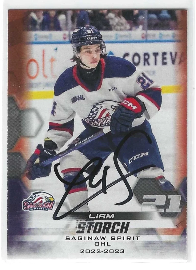 Liam Storch Signed 2022/23 Saginaw Spirit Team Issued OHL Card