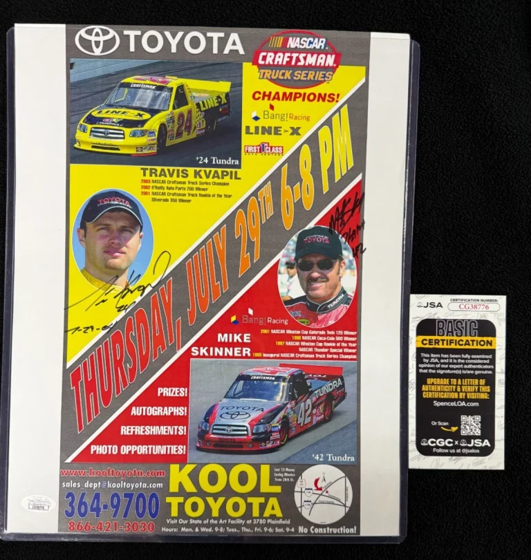 Travis Kvapl & Mike Skinner Signed NASCAR Toyota Appearance 11x14 Poster JSA COA