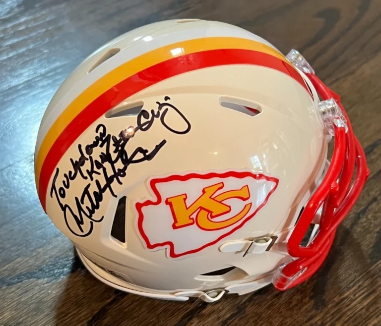 MITCH HOLTHUS SIGNED FOOTBALL MINI HELMET AUTO KANSAS CITY CHIEFS RETRO
