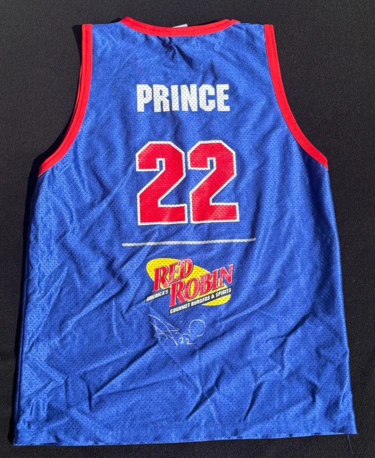 Tayshaun Prince Signed Detroit Pistons SGA Red Robin M Jersey JSA