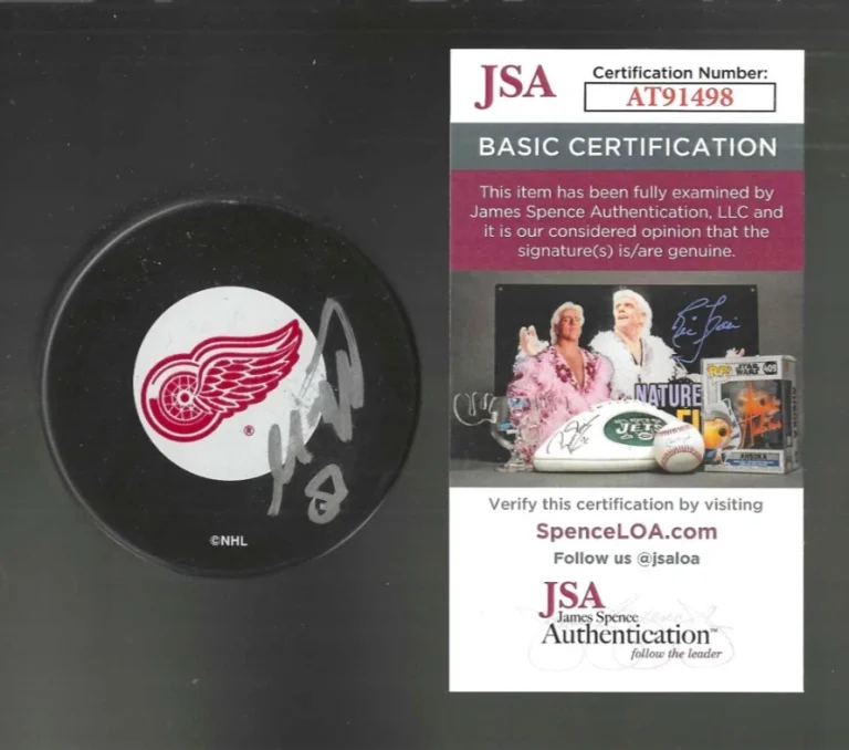 Moritz Seider Signed Detroit Red Wings Large Logo Puck JSA COA