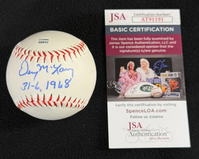 Denny McLain Signed & Inscribed 31-6 1968 Detroit Tigers Baseball #1 JSA COA