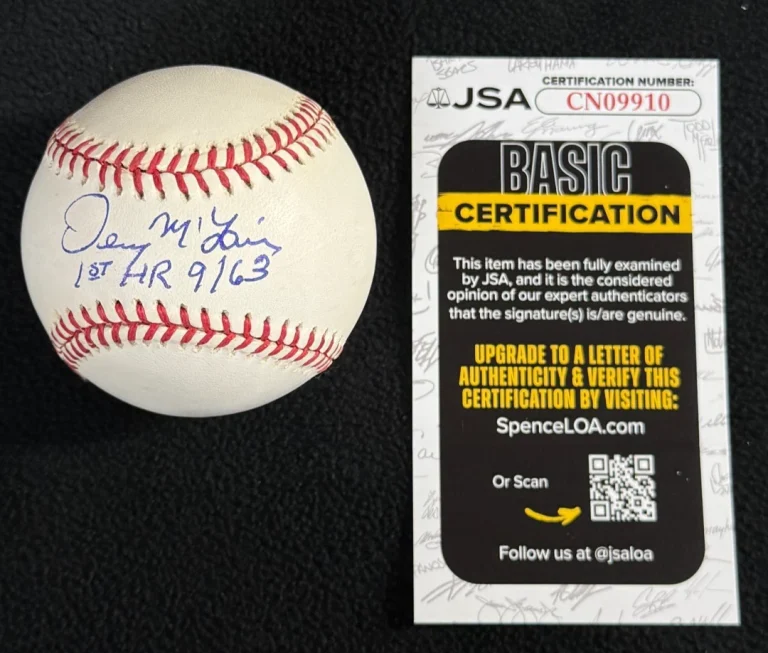 Denny McLain Signed & Inscribed 1st Home Run Detroit Tigers Baseball JSA COA