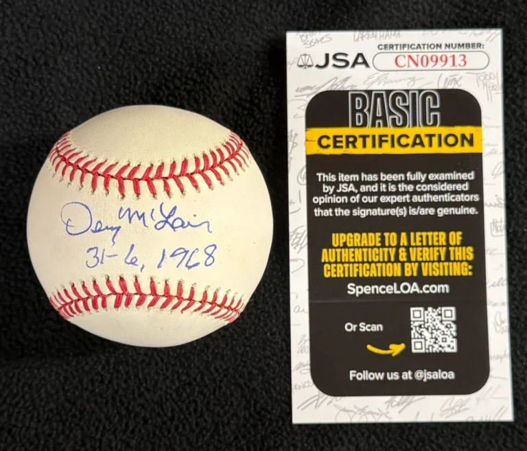 Denny McLain Signed & Inscribed 31-6 1968 Detroit Tigers Baseball #2 JSA COA