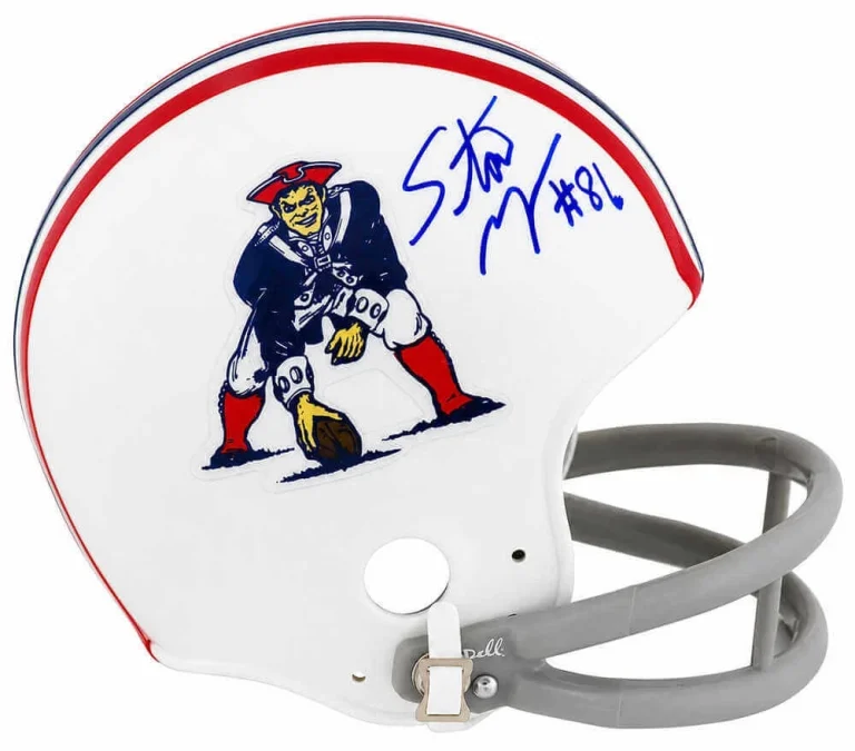Stanley Morgan Signed Patriots T/B 2-Bar Riddell VSR4 Mini Helmet (SCHWARTZ COA)