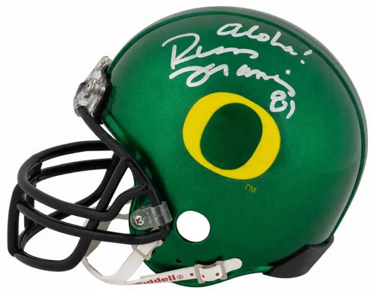 Russ Francis Signed Oregon Ducks Riddell VSR4 Mini Helmet w/Aloha (SCHWARTZ COA)