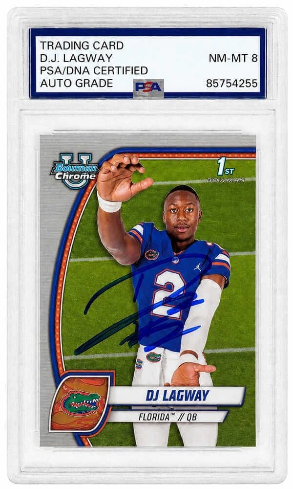 DJ Lagway Signed 2024 Bowman Chrome Refractor Card #63 -(PSA/DNA - Auto Grade 8)