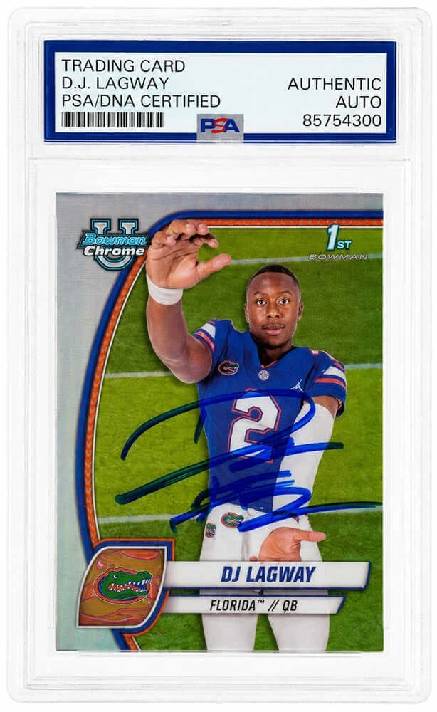 DJ Lagway Signed 2024 Bowman Chrome Refractor Football Trading Card #63 -PSA/DNA