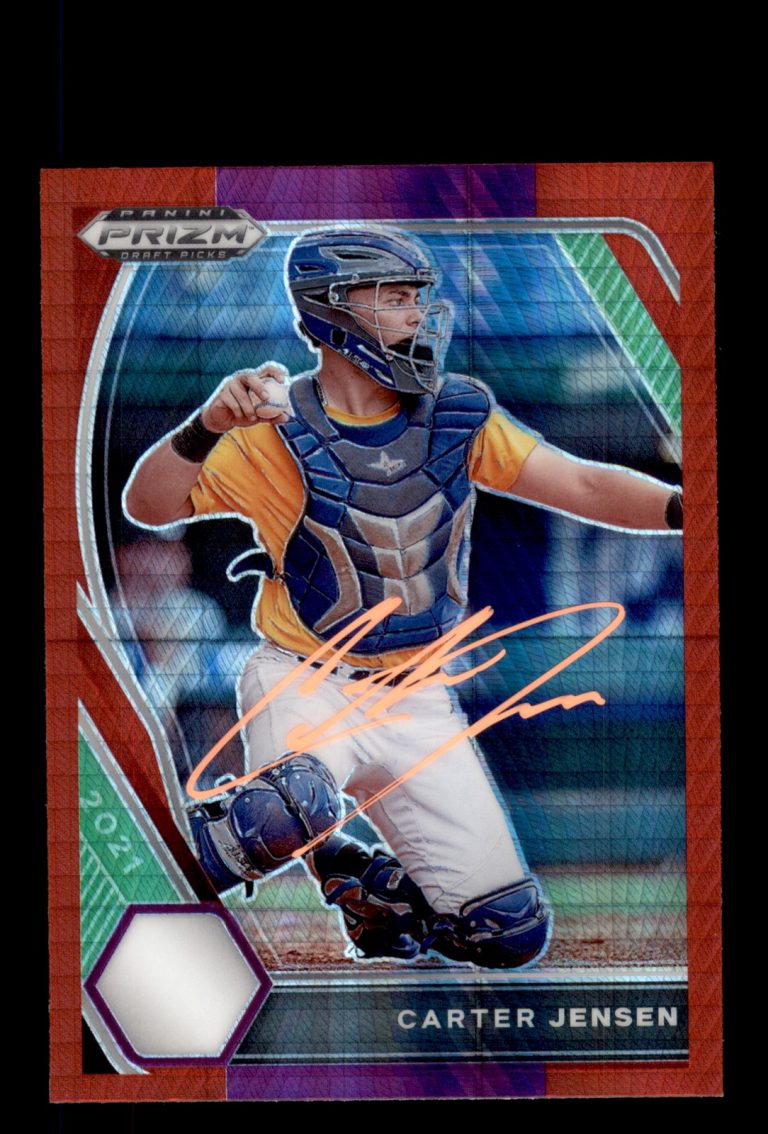 Signed Baseball Card Auto Carter Jensen 2021 Prizm Draft #PDP78 Royals Red