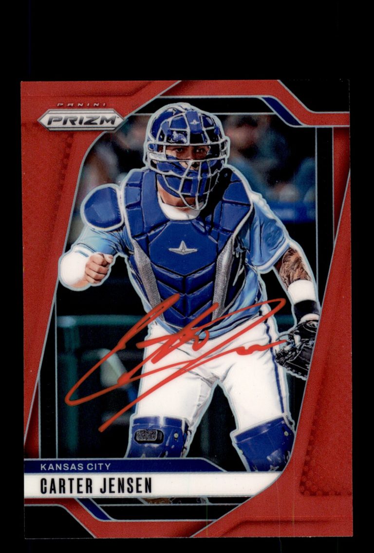 Signed Baseball Card Auto Carter Jensen 2025 Panini Prizm #166 Royals Red /299