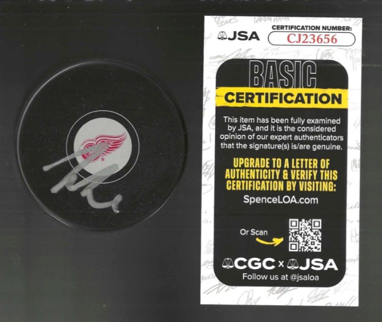John Gibson Signed Detroit Red Wings Puck JSA COA