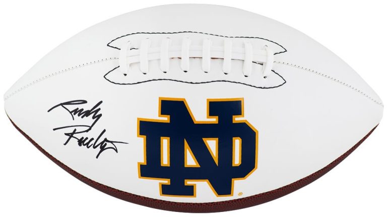 Rudy Ruettiger Signed Notre Dame Logo Brands White Logo Football -(SCHWARTZ COA)