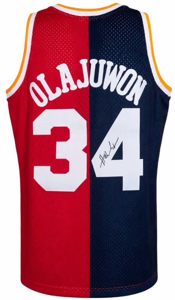 Hakeem Olajuwon Signed Rockets M&N Split Swingman Basketball Jersey - (SS COA)