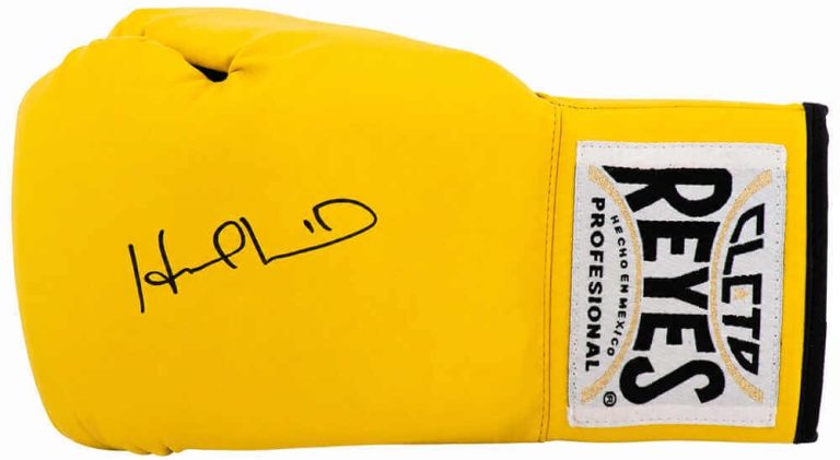 Evander Holyfield Signed Cleto Reyes Yellow Boxing Glove -(SCHWARTZ  SPORTS COA)
