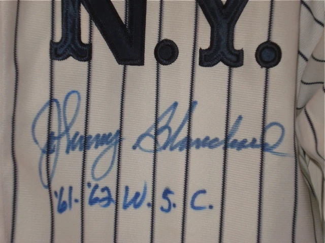 JOHNNY BLANCHARD AUTOGRAPHED JERSEY (YANKEES) W/ PROOF!