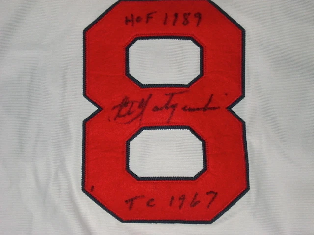 CARL YASTRZEMSKI AUTOGRAPHED STAT JERSEY (RED SOX) W/ PROOF!