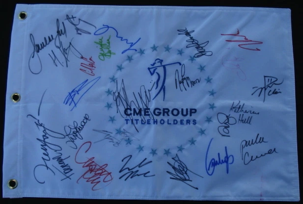 CME TITLEHOLDERS GOLF FLAG AUTOGRAPHED BY 24 SUPERSTARS (MICHELLE WIE) W/ PROOF!