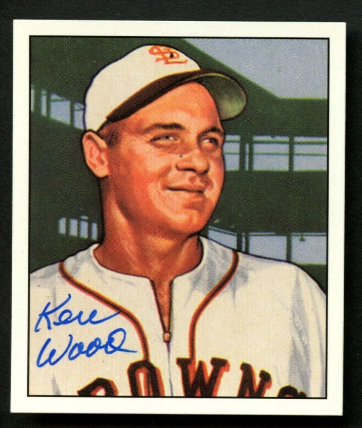 Ken Wood #190 signed autograph auto 1950 Bowman Gum Baseball Reprint Card ~