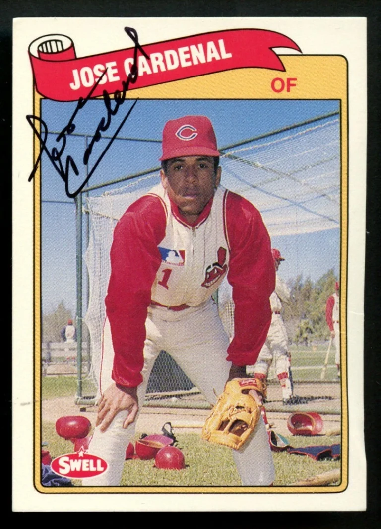 Jose Cardenal CREASED #61 signed autograph 1989 CMC Swell Baseball Greats Card