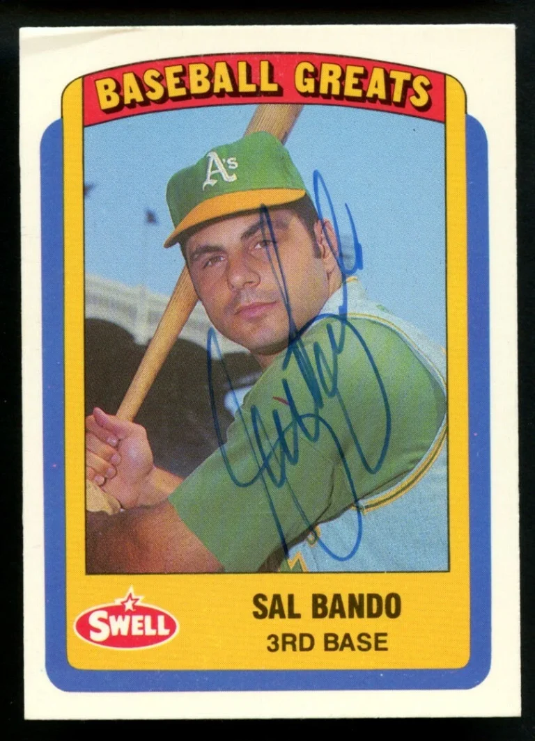 Sal Bando #7 CORNER DAMAGE signed autograph 1990 CMC Swell Baseball Greats Card