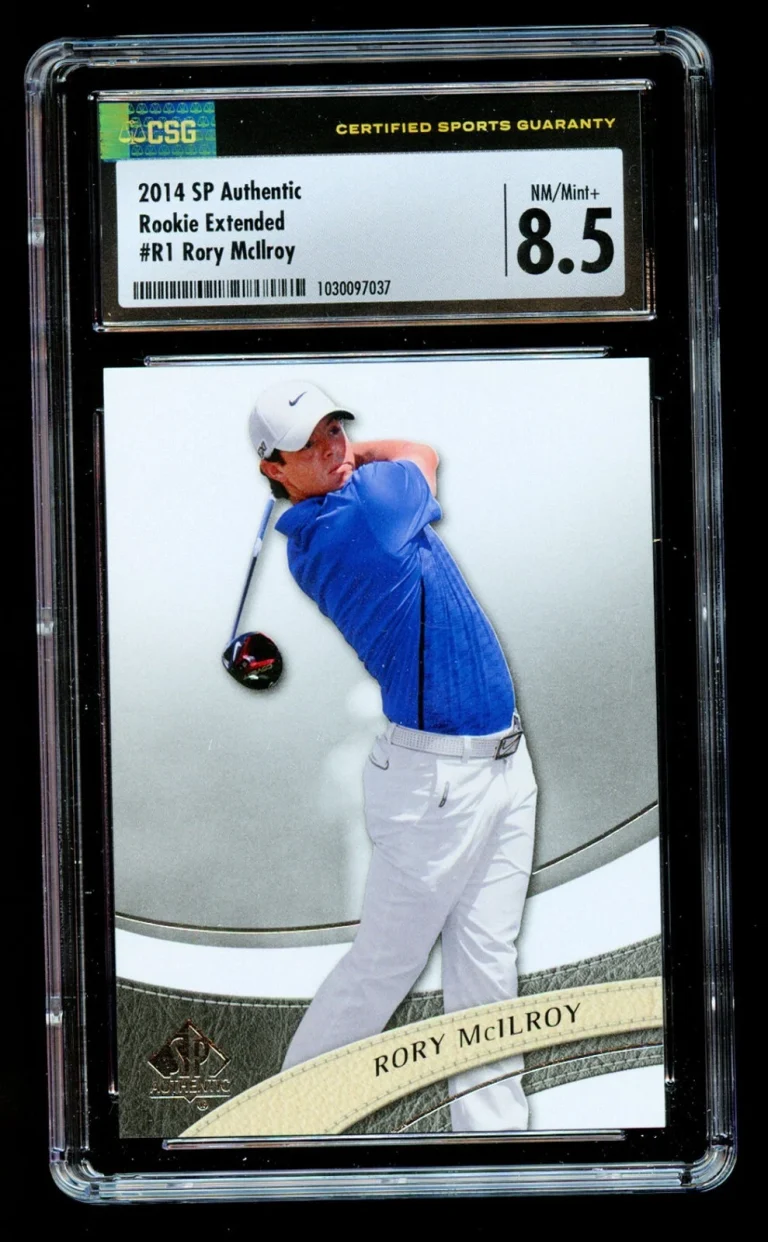 Rory McIlroy #R1 Upper Deck SP Authentic 2014 Rookie Extended CSG NM Mint+ 8.5