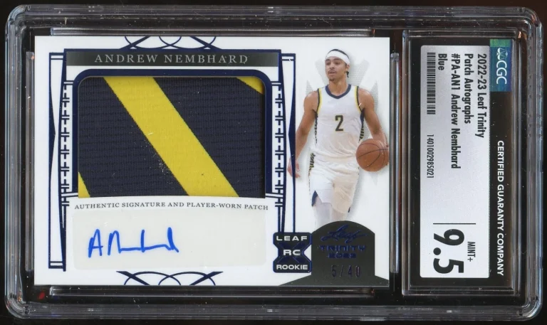 Andrew Nembhard #PA-AN1 Leaf Trinity 2022-23 Patch Autographs Blue Card CGC 9.5
