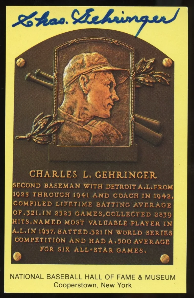 Charlie Gehringer d1993 signed autograph Baseball HOF Plaque Postcard BAS