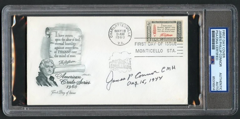 James Connor d1994 signed autograph FDC MOH Recipient US Army WWII PSA Slabbed