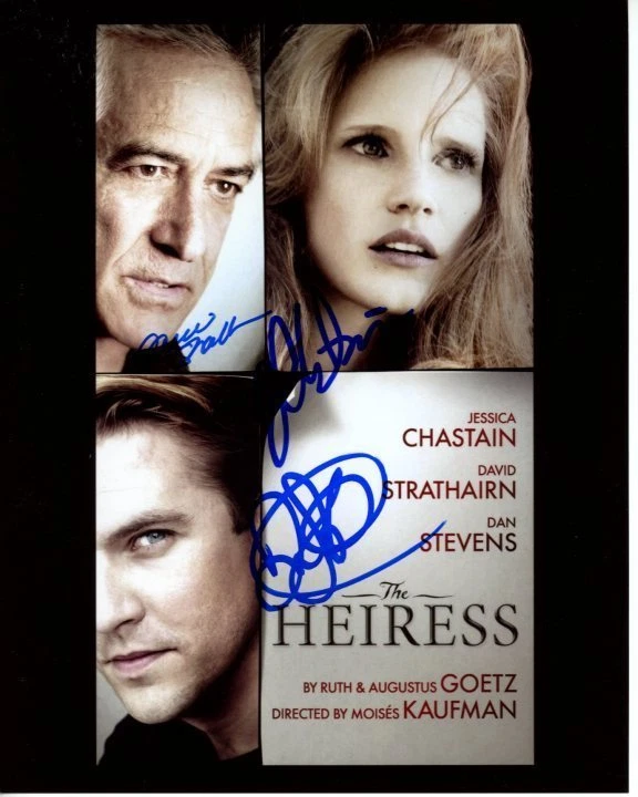 JESSICA CHASTAIN DAVID STRATHAIRN DAN STEVENS signed 8x10 THE HEIRESS photo RARE