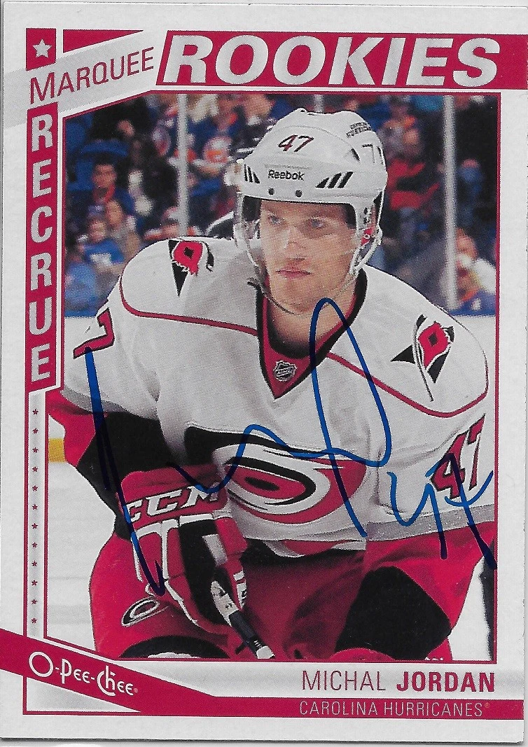 Michal Jordan Signed 2013-14 O-Pee-Chee OPC Rookie Card #523 Carolina Hurricanes