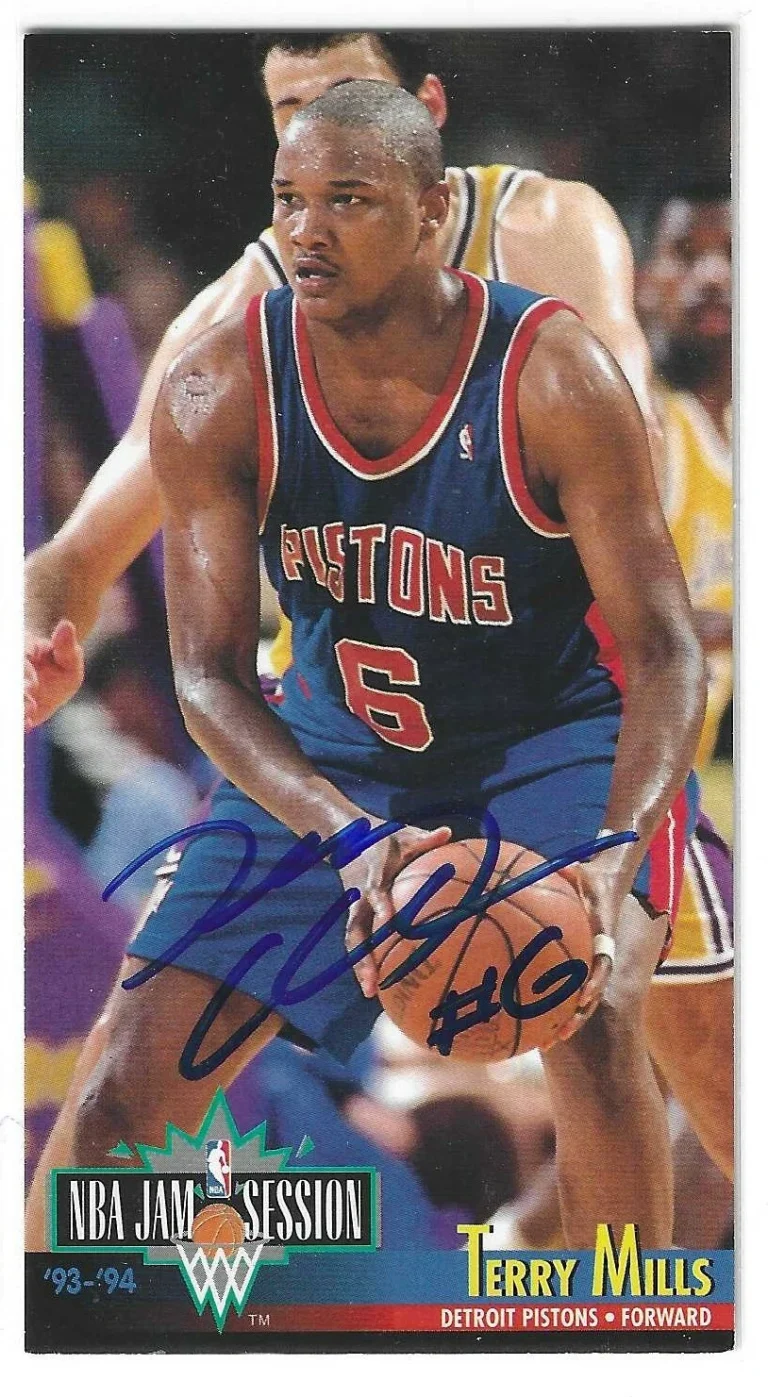 Terry Mills Signed 1993/94 Fleer NBA Jam Session Card #63 Detroit Pistons