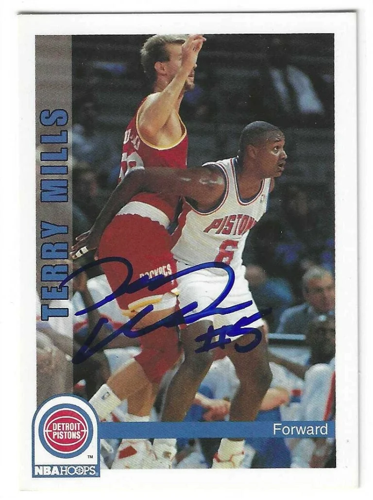 Terry Mills Signed 1992/93 NBA Hoops Card #381 Detroit Pistons