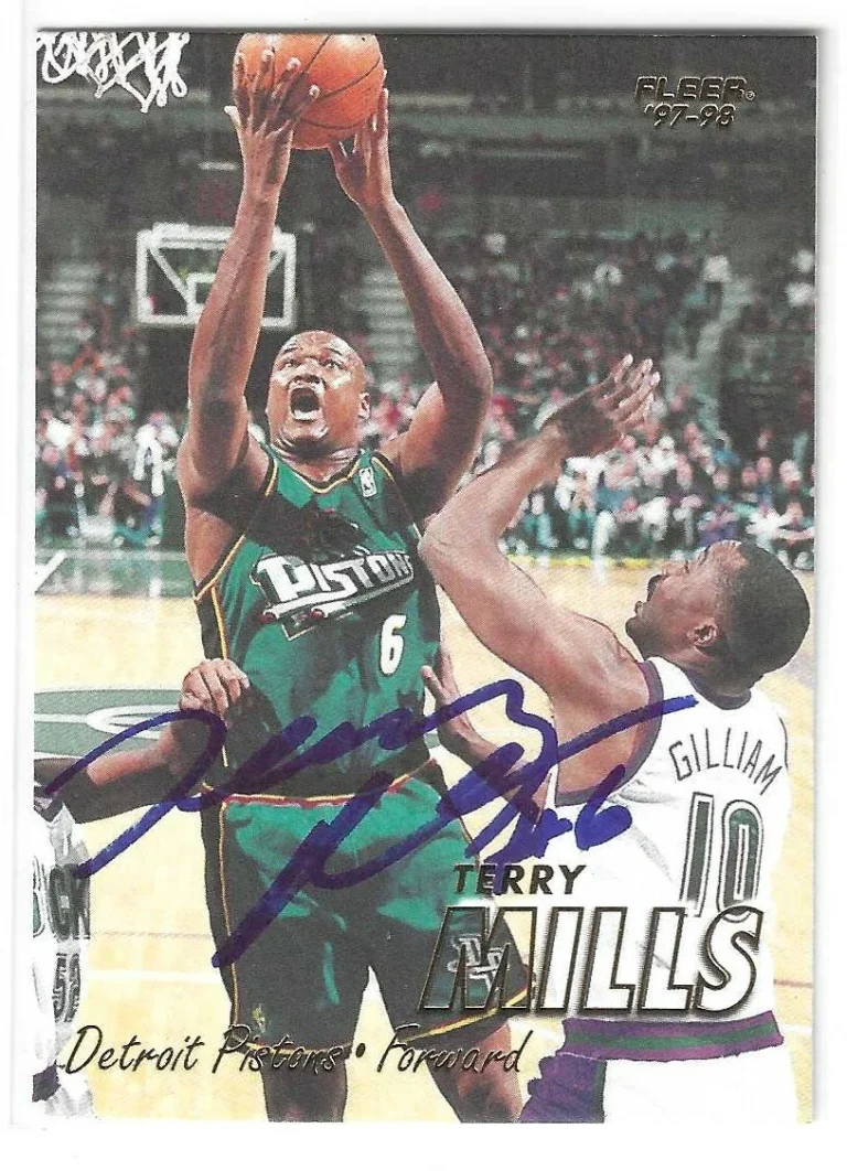 Terry Mills Signed 1997/98 Fleer Card #110 Detroit Pistons