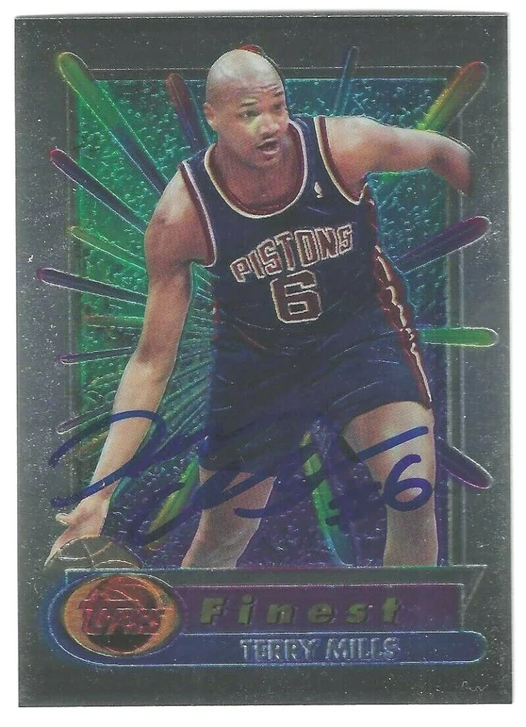 Terry Mills Signed 1994/95 Topps Finest Card #142 Detroit Pistons