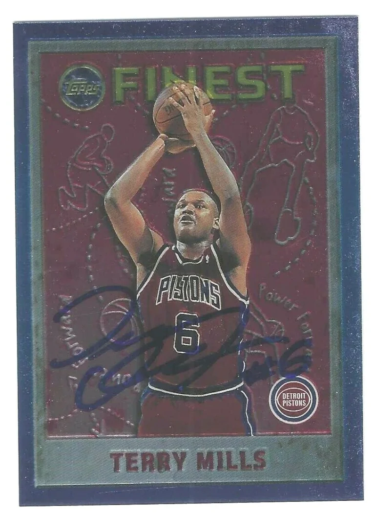 Terry Mills Signed 1995/96 Topps Finest Card #56 Detroit Pistons