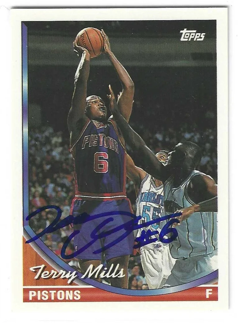 Terry Mills Signed 1993/94 Topps Card #21 Detroit Pistons