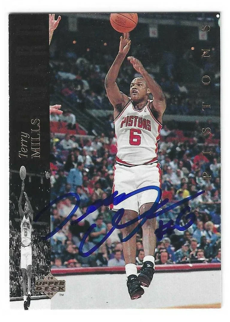 Terry Mills Signed 1993/94 Upper Deck Card #101 Detroit Pistons