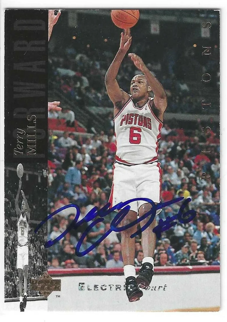 Terry Mills Signed 1993/94 Upper Deck Electric Court Card #101 Detroit Pistons