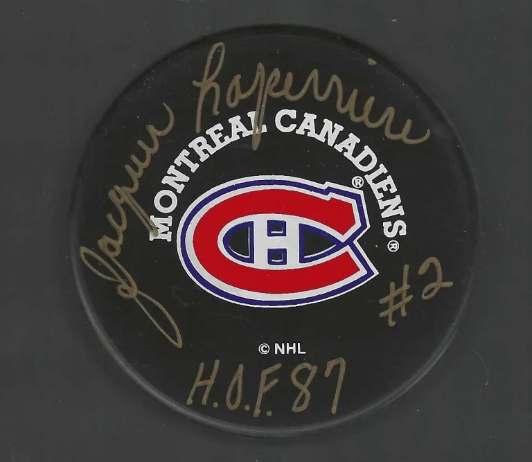 Jacques Laperriere Signed & Inscribed Montreal Canadiens Trench Puck