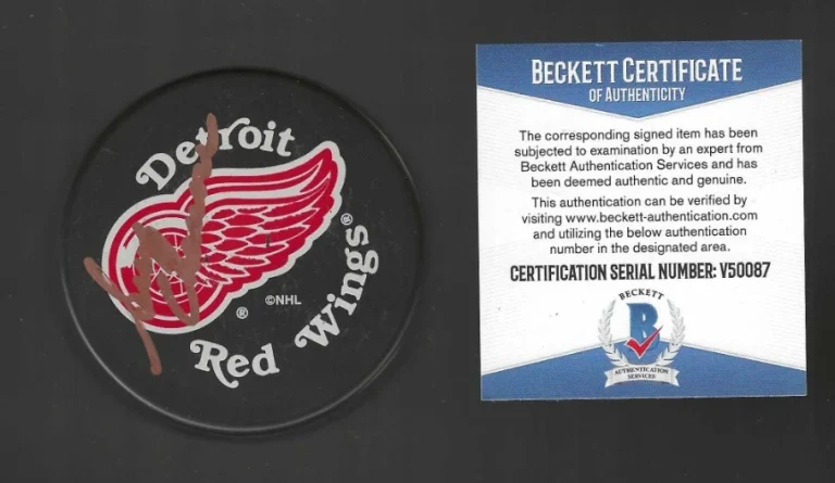 Guy Charron Signed Detroit Red Wings Souvenir Puck Beckett COA